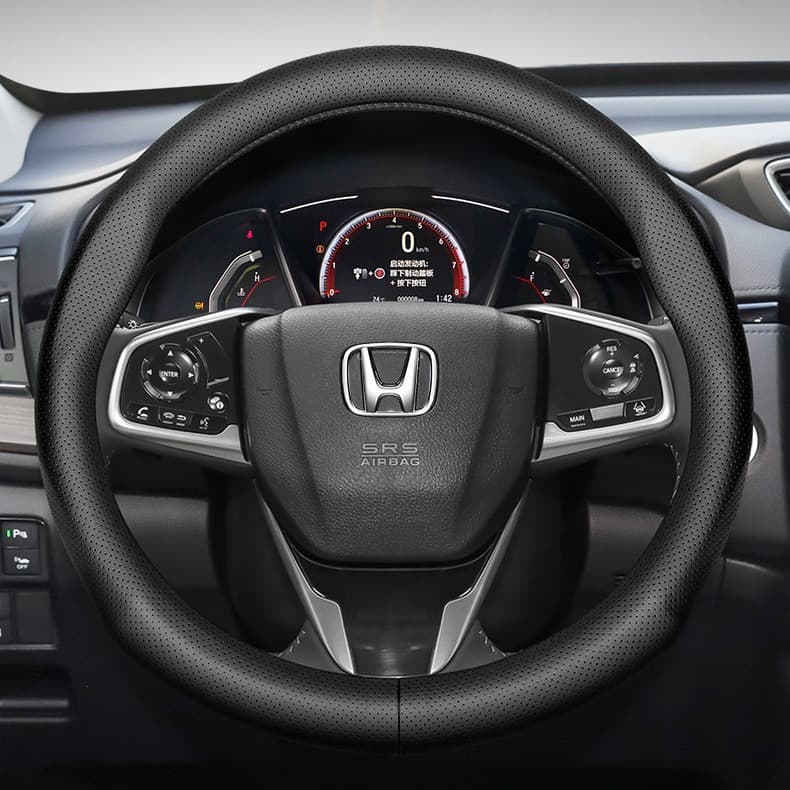 Cross-border genuine leather steering wheel cover, D-shaped, car steering wheel cover, all-season, non-slip, car interior.