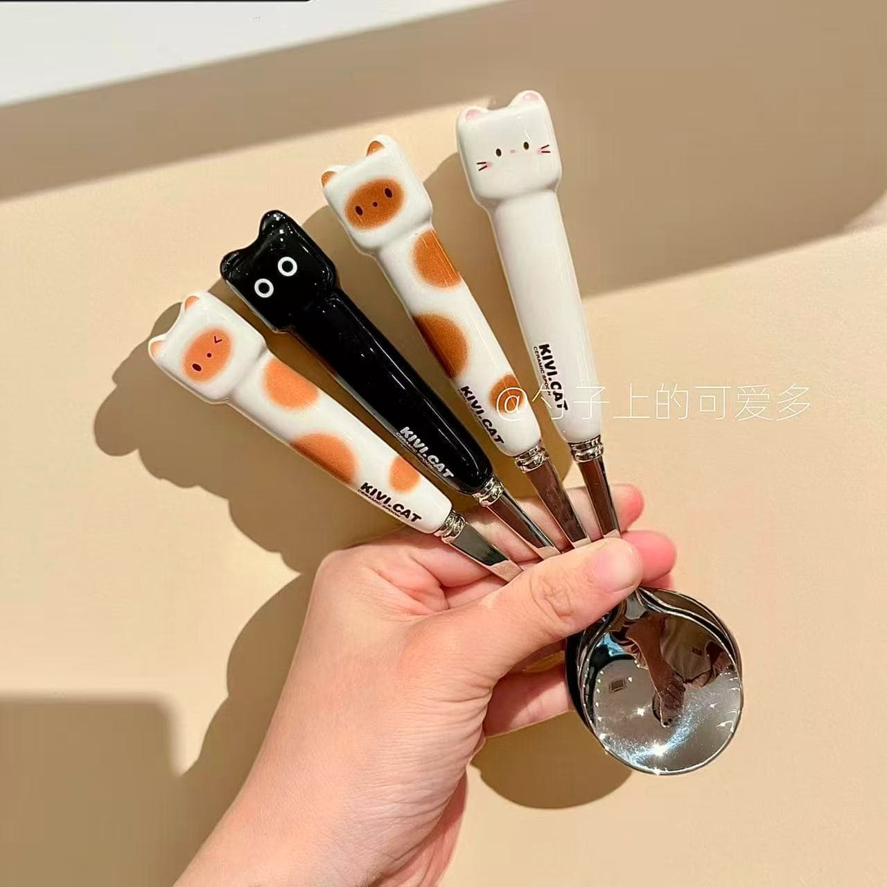 Wholesale High-Aesthetic Utensil Three-Piece Set: Cartoon Ceramic Handle Spoon, Fork 304 Stainless Steel Student-Specific Spoon and Chopsticks