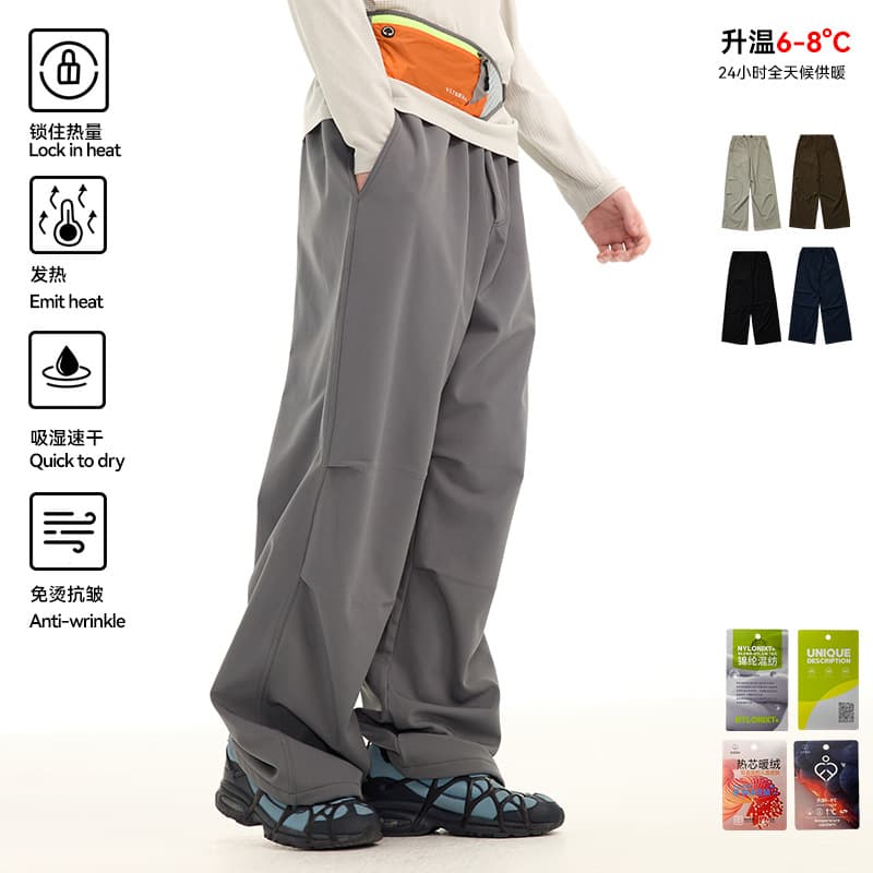 UNF Autumn and Winter Thickened Fleece-Lined Paratrooper Pants Outdoor Water-Resistant Hiking Loose American Style Casual Workwear Pants Men and Women