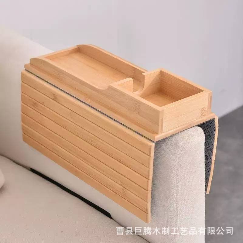 In Stock Multifunctional Lazy Sofa Bamboo Wood Tray Foldable Snack Display with Cup Holder Bamboo Armrest Tray