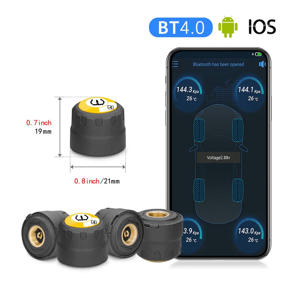 Car Bluetooth low energy 4.0 BLE TPMS external tire pressure monitoring sensor supports Android and Apple