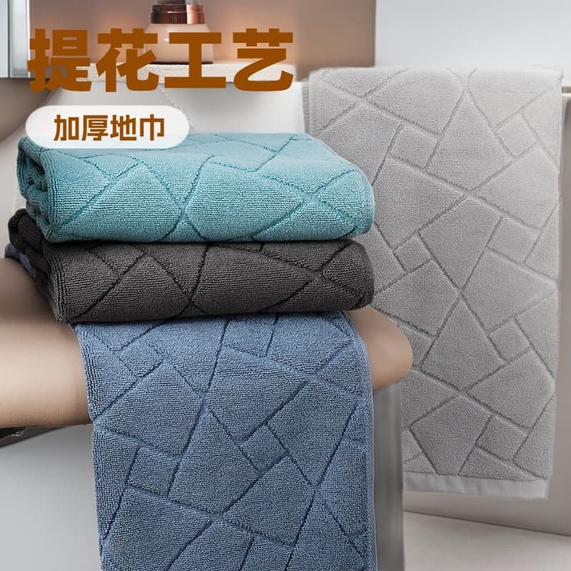 Hotel bath towels for spa and home bathrooms, jacquard foot mats with washable labels and embroidered logos