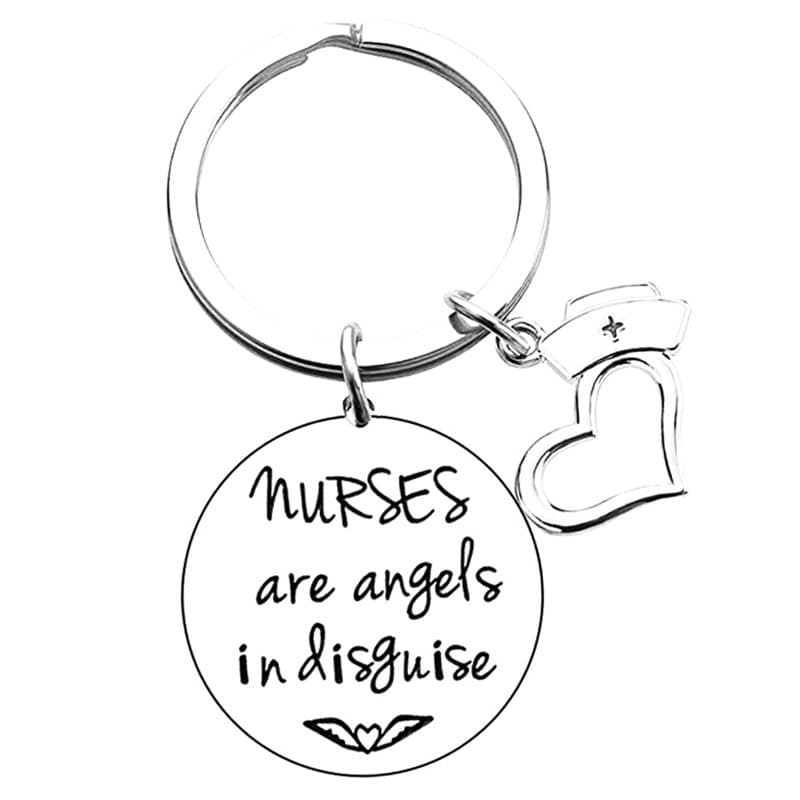European and American Cross-Border Stainless Steel Keychain, Engraved Text, Nurses' Day Gift, Nurse Cap Pendant Metal Key Ring
