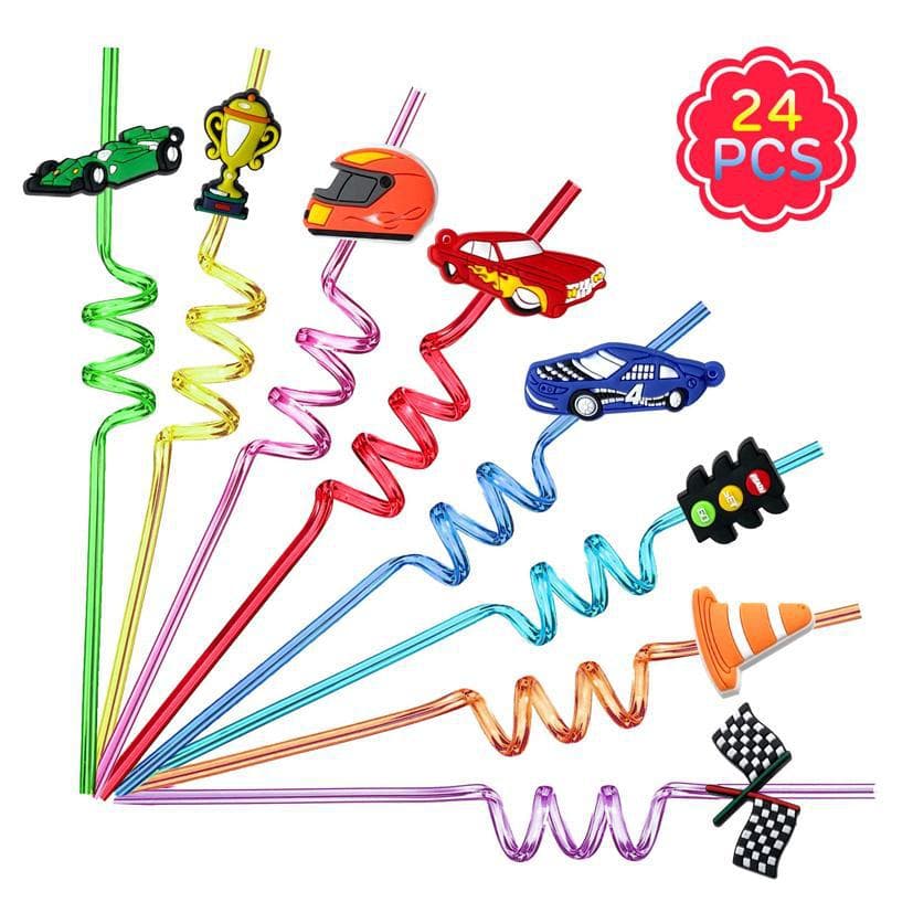 Race Car Reusable Straws Party Decorations Birthday Supplies Drink Markers with Cleaning Brush