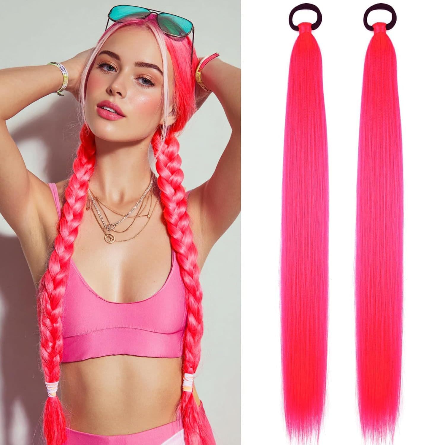 Cross-border wig ponytail extensions, multi-style colorful braided styles, easy-to-wear elastic rope extensions, boxing braids
