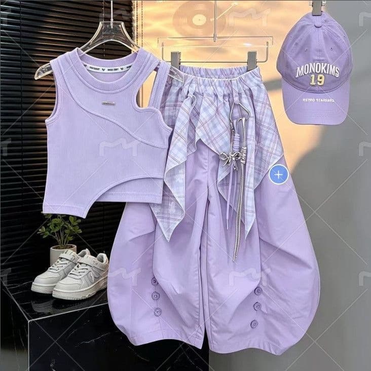 Girls Summer Suit Vest Scimitar Pants New Girls Street Dance Shirt Fashionable Sweet and Cool Two-piece Set
