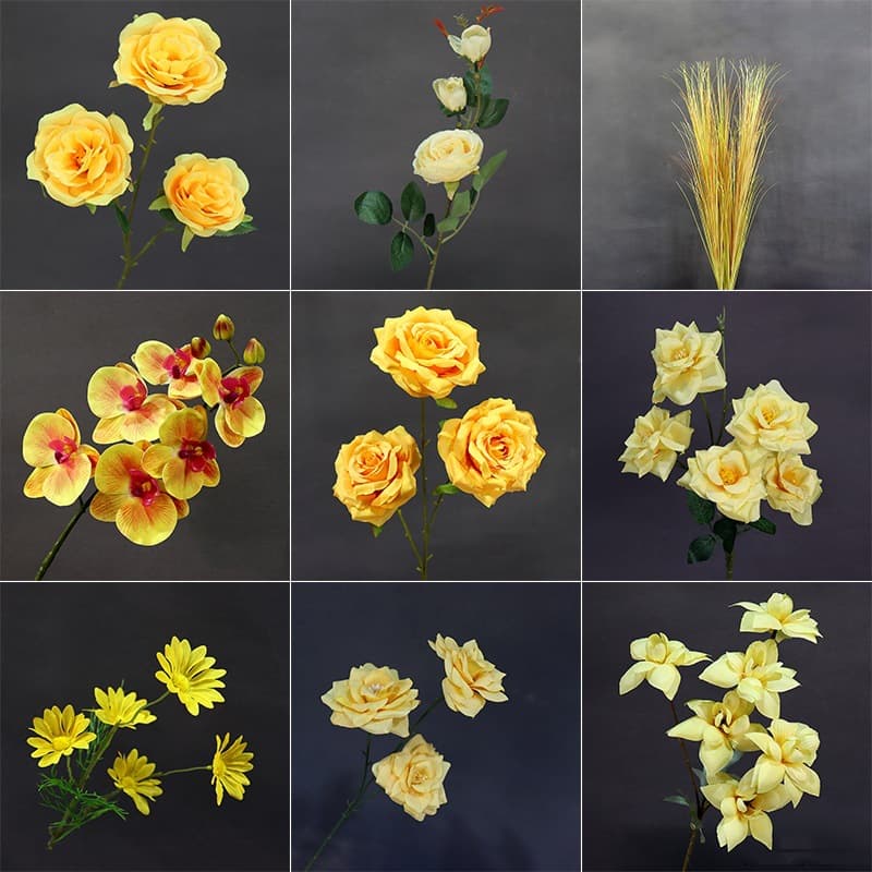 Yellow-themed Wedding Series Artificial Floral Materials for Wedding Halls, Mall Window Displays, Background Aisle Arrangements, and Floral Arrangement Panels