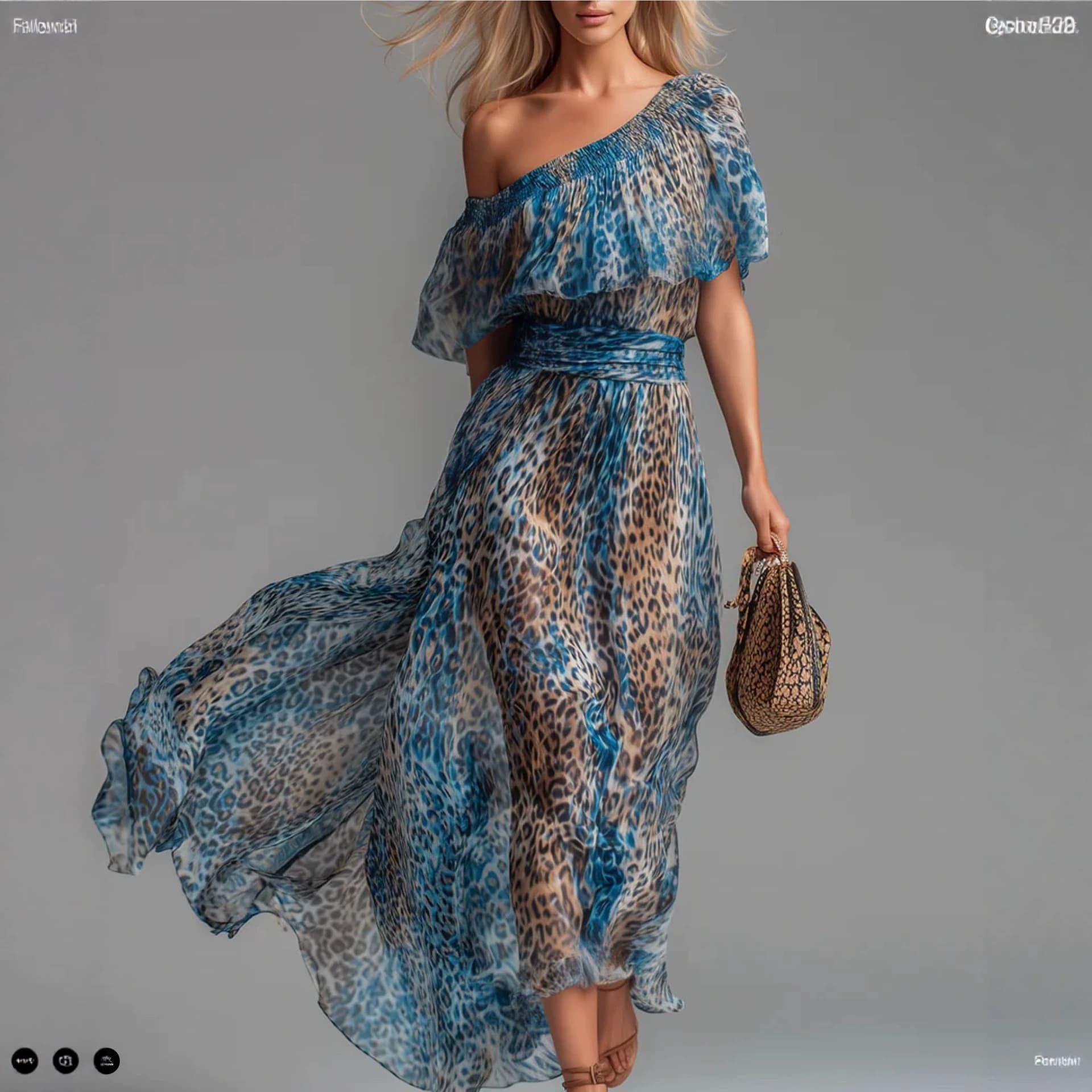 2026 Amazon Leopard Print Chiffon Off-Shoulder Fitted Dress Cross-Border Independent Station Manufacturer In-Stock Long Dress 10653