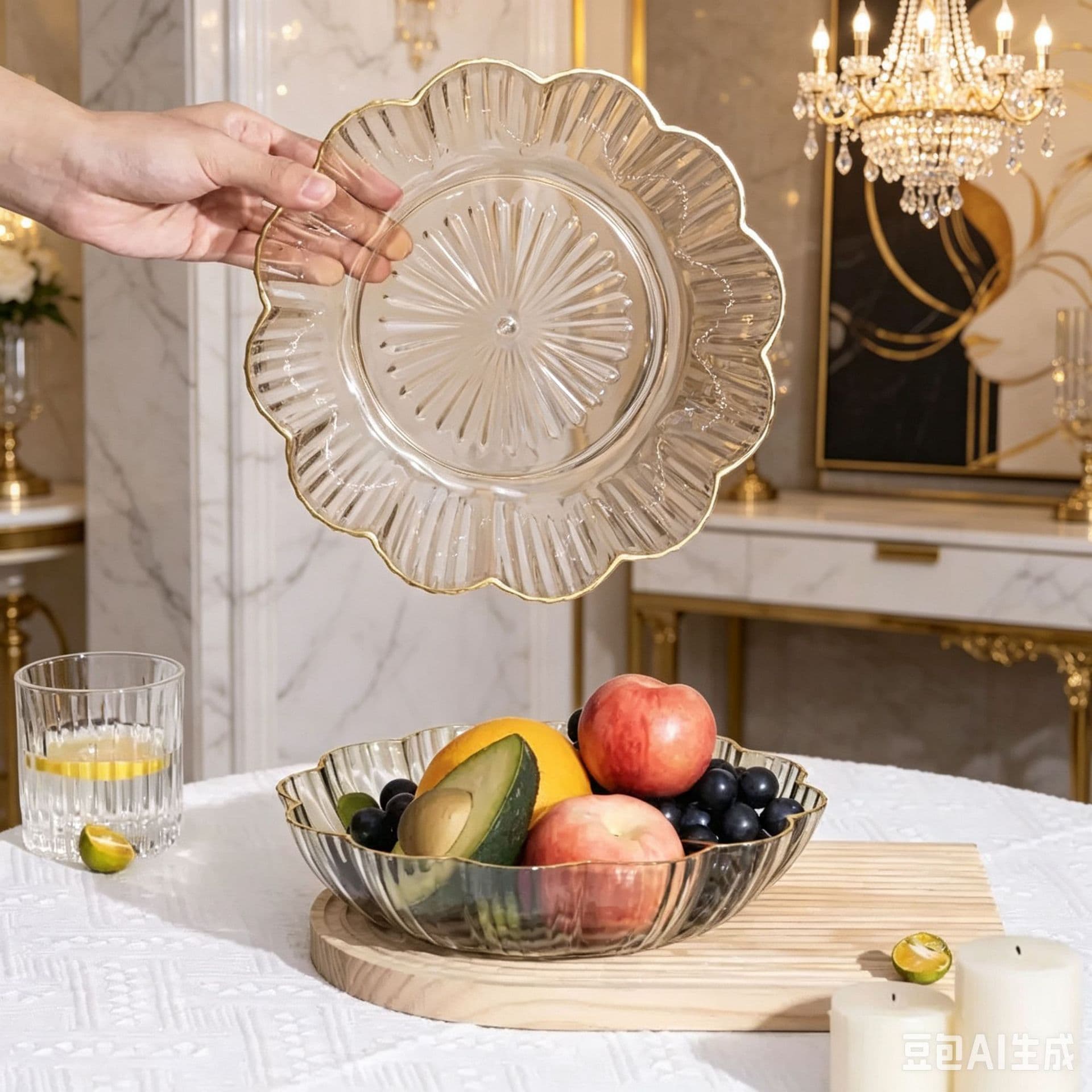 Light Luxury Gold Rim Fruit Tray for Living Room Snack Plate, Food-Grade Material, Tea Table Dried Fruit Tray, Snack Storage Tray
