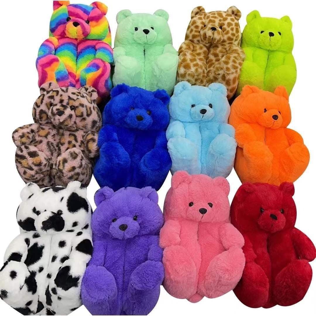Teddy Bear Slippers, Plush Thickened Warm Cotton Slippers for Indoor Floor Use