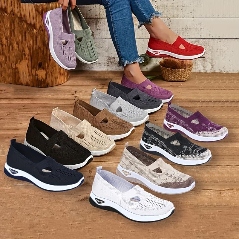 2026 Spring/Summer Cross-Border Large Size Women's Shoes, Mother Shoes, Slip-On Cloth Shoes, Knitted Mesh Shoes Wholesale