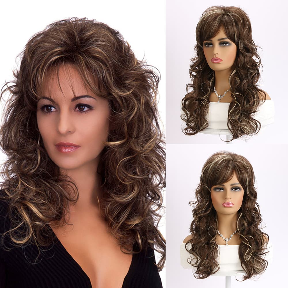 Aliexpress Wig European and American Style Wig Fashionable Women's Middle-Parted Long Curly Hair Synthetic Fiber Wig High-Temperature Fiber Women's Wig