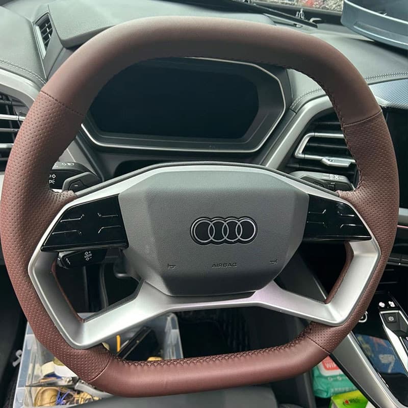 22-23 Audi Q4 e-tron Steering Wheel Cover Genuine Leather Q5-etron Q6 A7L A8L Special Hand-sewn Cover