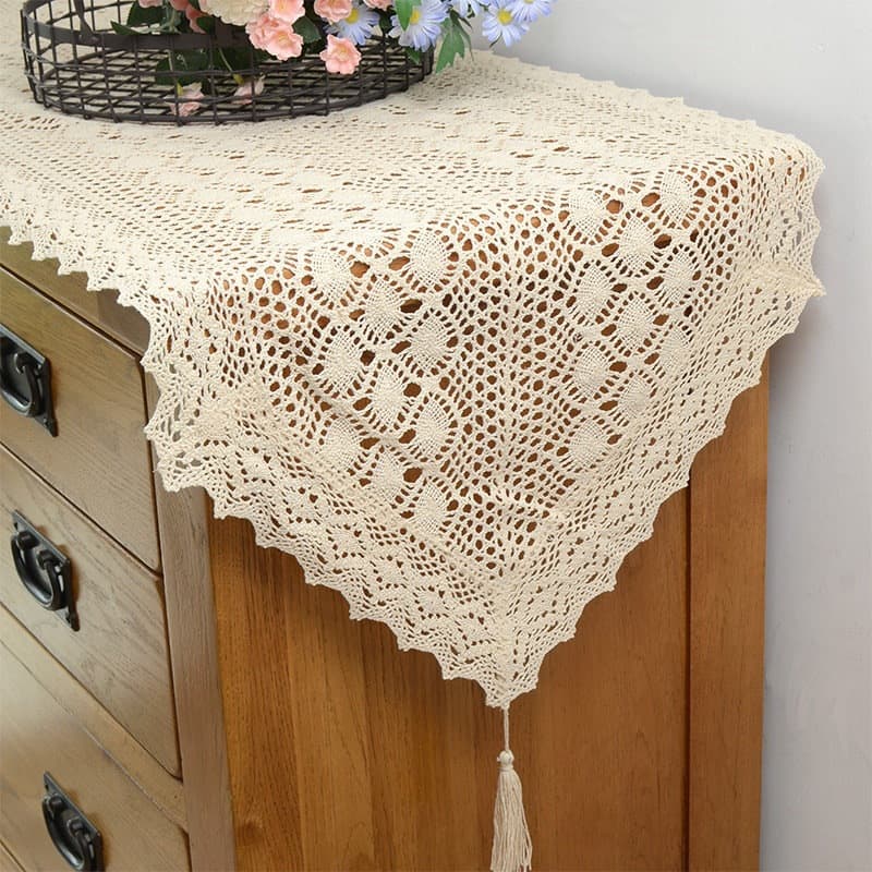 Pastoral Cotton Thread Hollow Imitation Crochet Table Runner American Retro Dining Table Cloth Coffee Table Mat TV Cabinet Chest of Drawers Cover Cloth