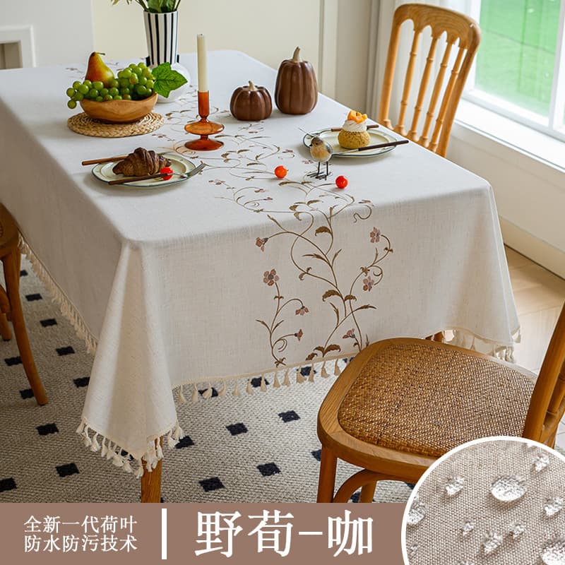 Cross-border embroidered non-slip tablecloth, waterproof and dustproof dining table cloth, coffee table cloth, imitation cotton-linen thickened rectangular tablecloth, dropshipping