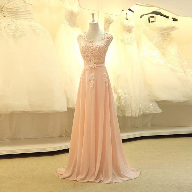 European and American export for Amazon, AliExpress, Wish new pink lace chiffon beaded long wedding evening dress