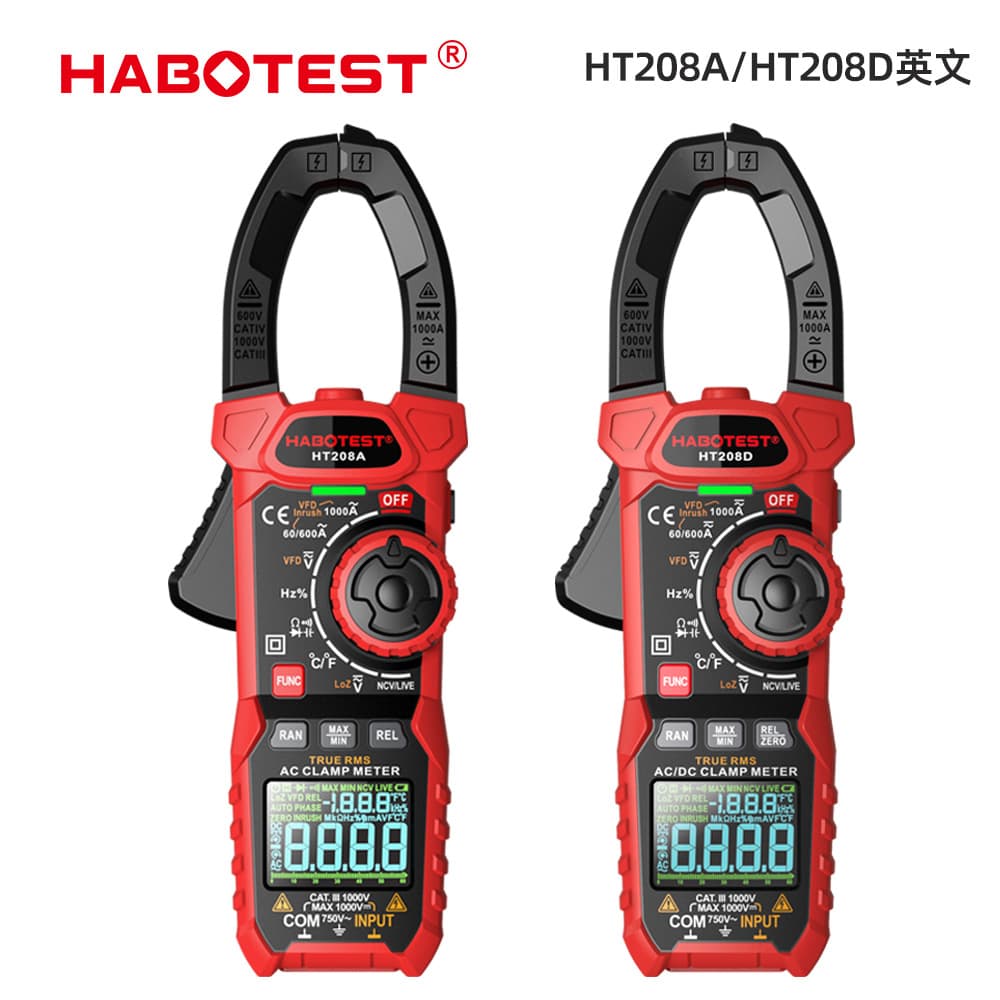 HABOTEST HT208D/HT208A Clamp Multimeter AC/DC Current 1000A Electrician Ammeter HABOTEST