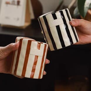 Handmade Striped Notch Straight Ceramic Mug Vintage Contrast Color Coffee Cup Ins Style Water Cup Wholesale