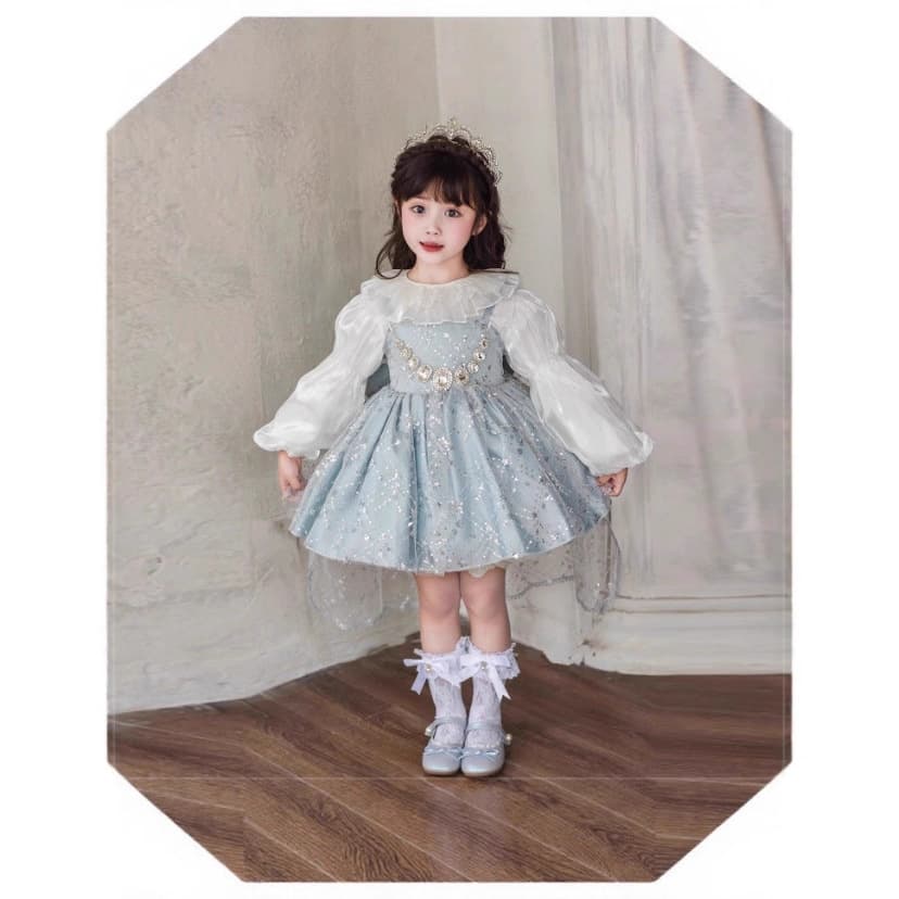 Elsa Princess Dress Girls Autumn Lolita One-Year-Old Baby Girl Dress Luxurious Birthday Elsa Puff Skirt