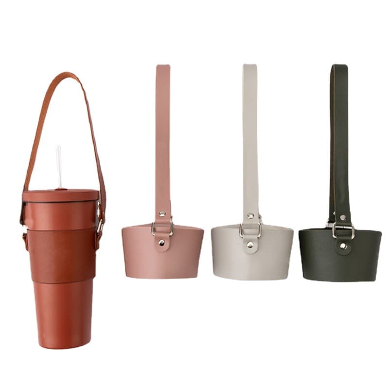 PU Leather Milk Tea Cup Holder Seven-Color Vintage Leather Cup Carrier 850ML Large Capacity Cup Sleeve for Bubble Tea and Coffee