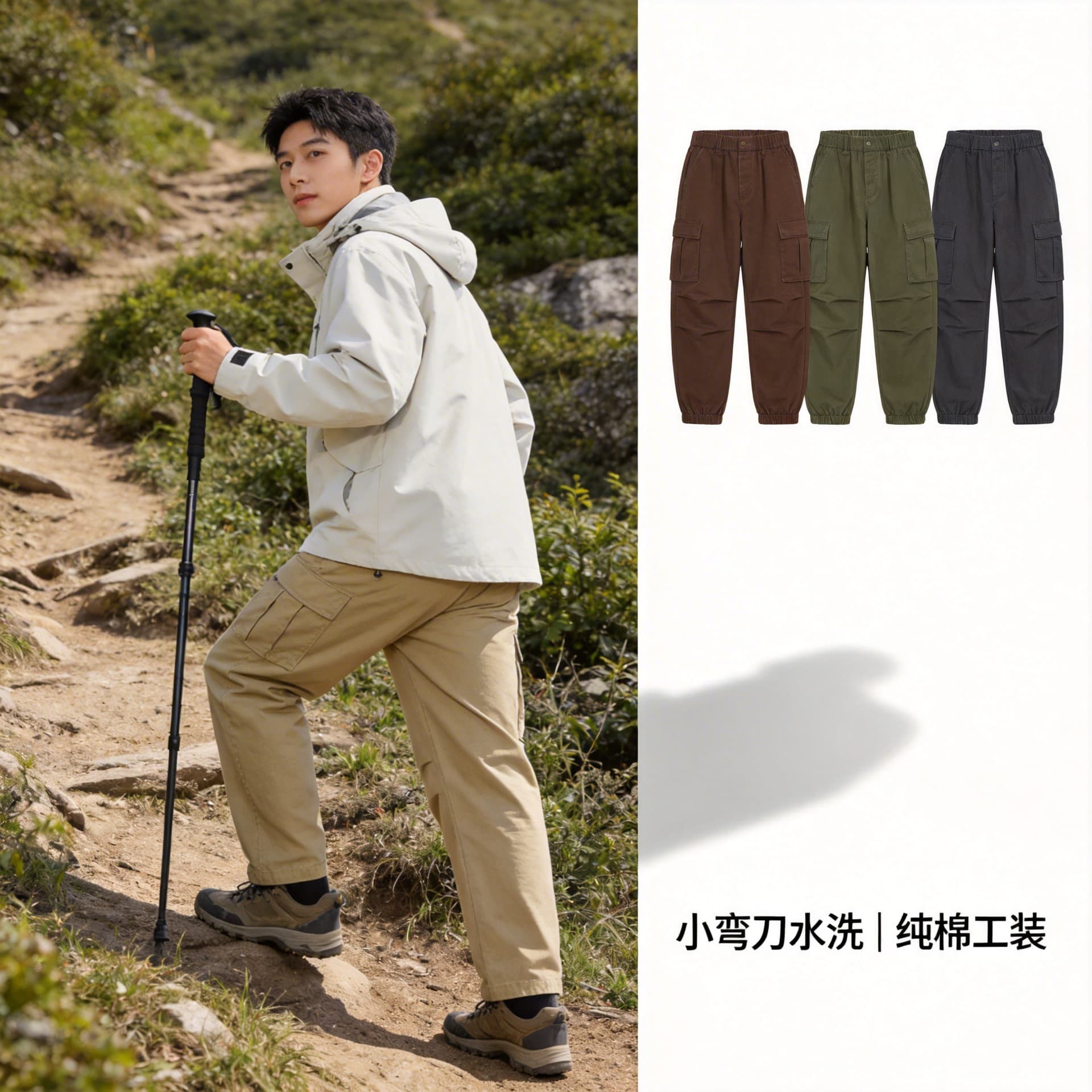 Outdoor 2026 scimitar straight loose washed overalls pure cotton men's and women's casual trousers summer thin