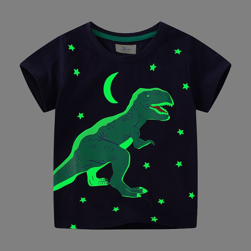 Luminous Dinosaur Short Sleeve T-Shirt for Boys European And American Style Summer Clothing Kids' T-Shirt Wholesale Jumping Meters