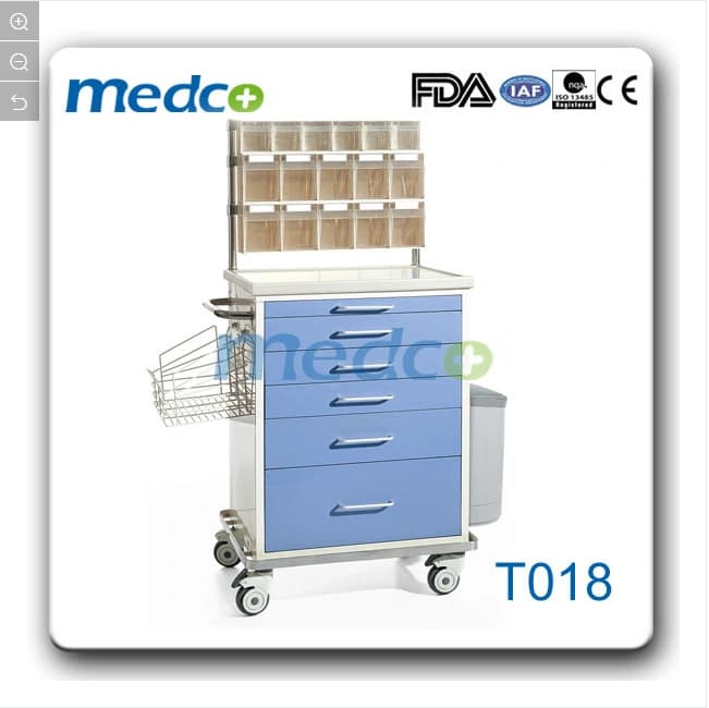 Medical Stainless Steel and Plastic Instrument Cart, Operating Room Mobile Emergency Dressing Cart, Hospital Transport Cart