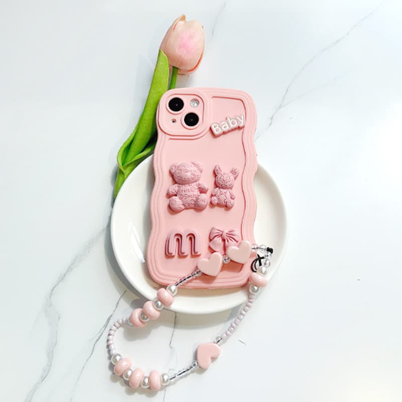 Creative DIY Phone Strap for Women, Short Style, Fresh and Cute Cartoon Pink Beaded Chain Phone Lanyard Accessory, Packaging Decoration