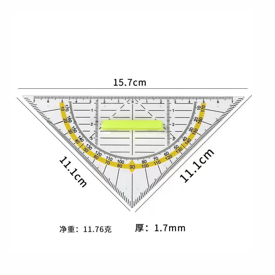16CM Multi-functional Measuring Triangle Ruler, Transparent Plastic with Handle and Red Card Head, Advertising Ruler for Student Drawing