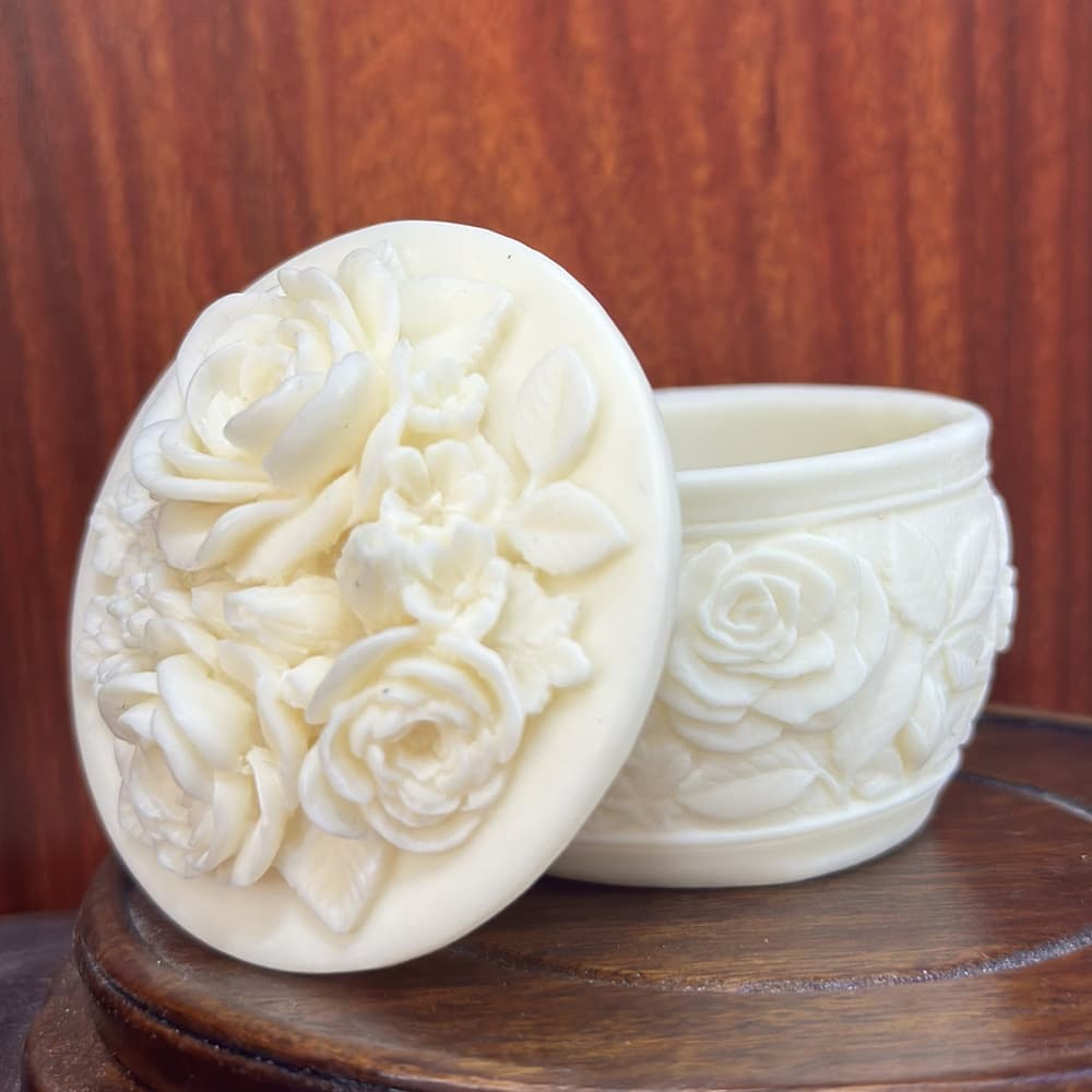 Ivory Fruit Carving Blossom Rich Jewelry Box Storage Jar 5*5.5cm Home Living Room Cultural Play Crafts Ornaments