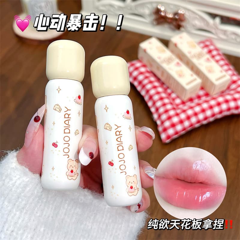 JOJO DIARY Puff Bear Lip Gloss Clear Water Glossy Plumping Lip Low Saturation Natural Look Whitening Student Lip Gloss