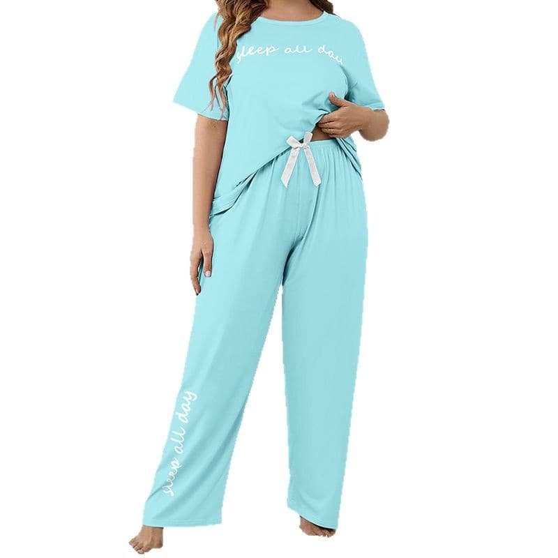 Pajama Set 2025 Spring/Summer Casual Plus Size Letter Print Drawstring Thin Short Sleeve Long Pants Home Wear