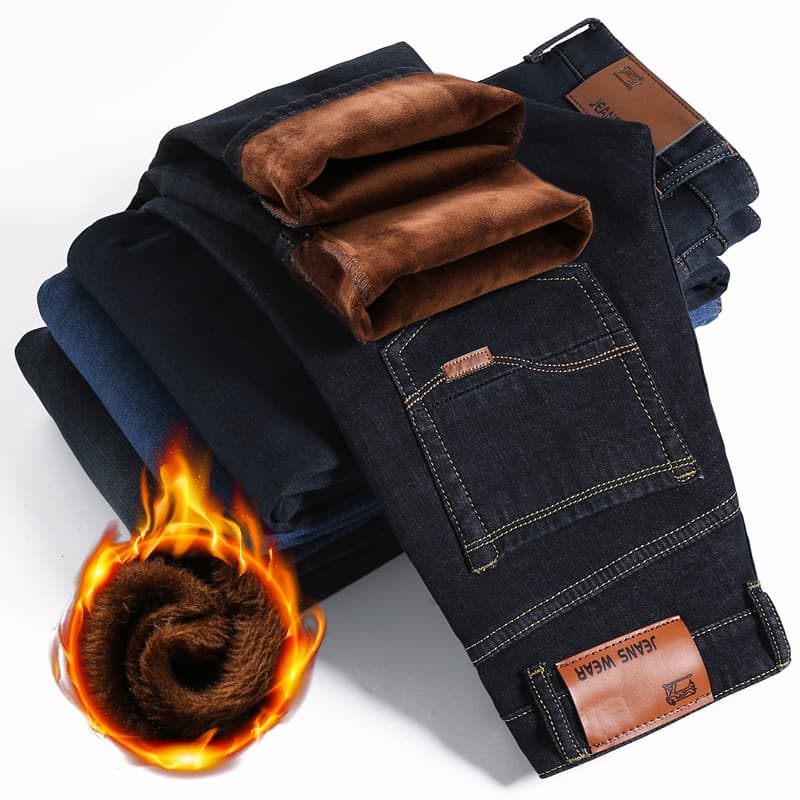 Autumn and winter velvet jeans men's thickened new winter warm loose straight work black men's pants