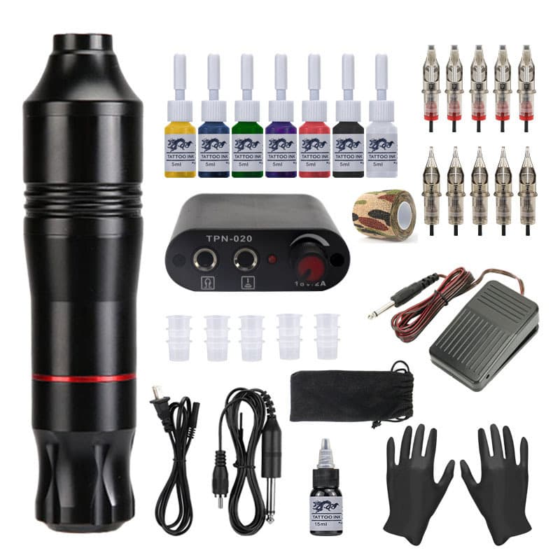 Mini Power Tattoo Machine Set with Ink Full Set Tattoo Equipment Wholesale Tattoo Pen Set Blue Pattern Beauty Tools