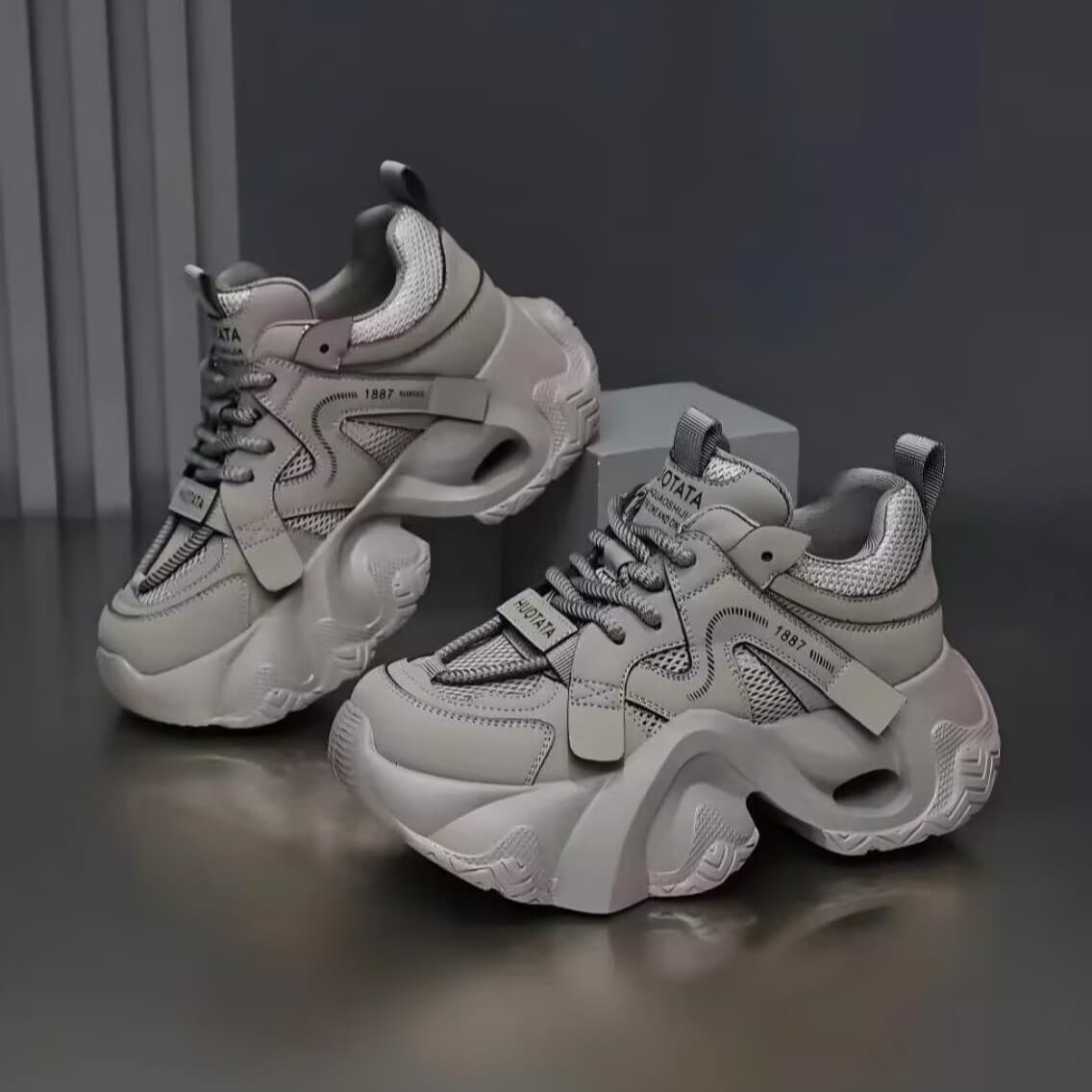 2026 Summer Dad Sneakers Women's Heightening Breathable Mesh Chunky Sole Casual Sports Shoes White Paris Style