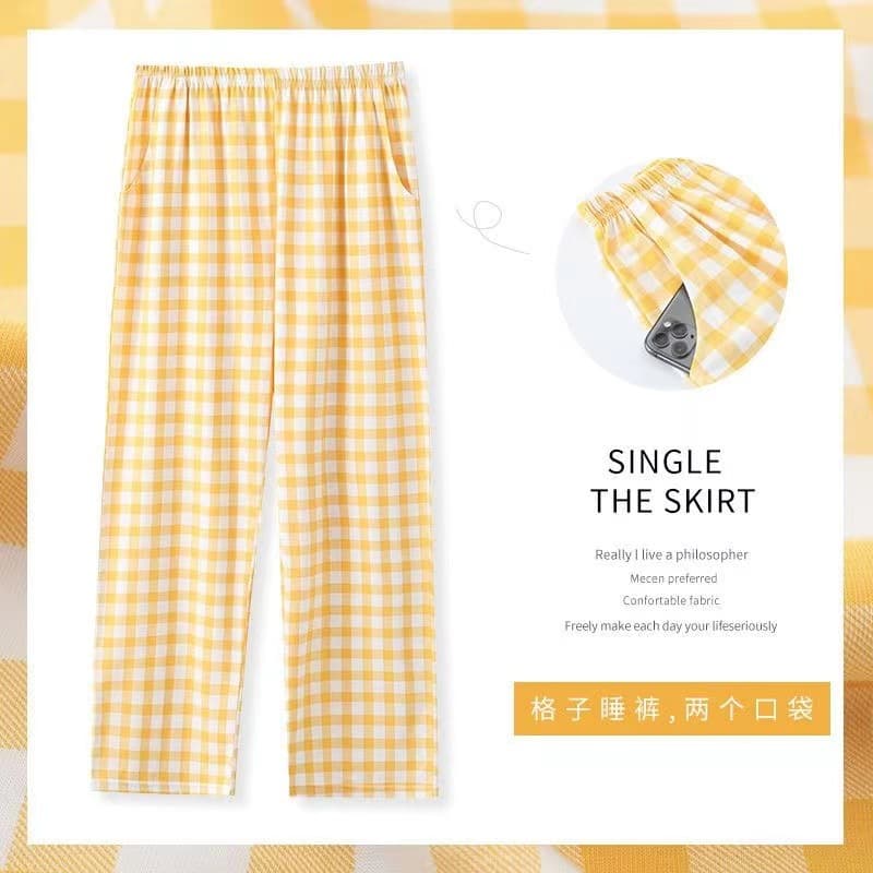 New Japanese style plaid pajama pants for women, spring and autumn knitted cotton thin pants that can be worn outside, loose casual pants for women at home