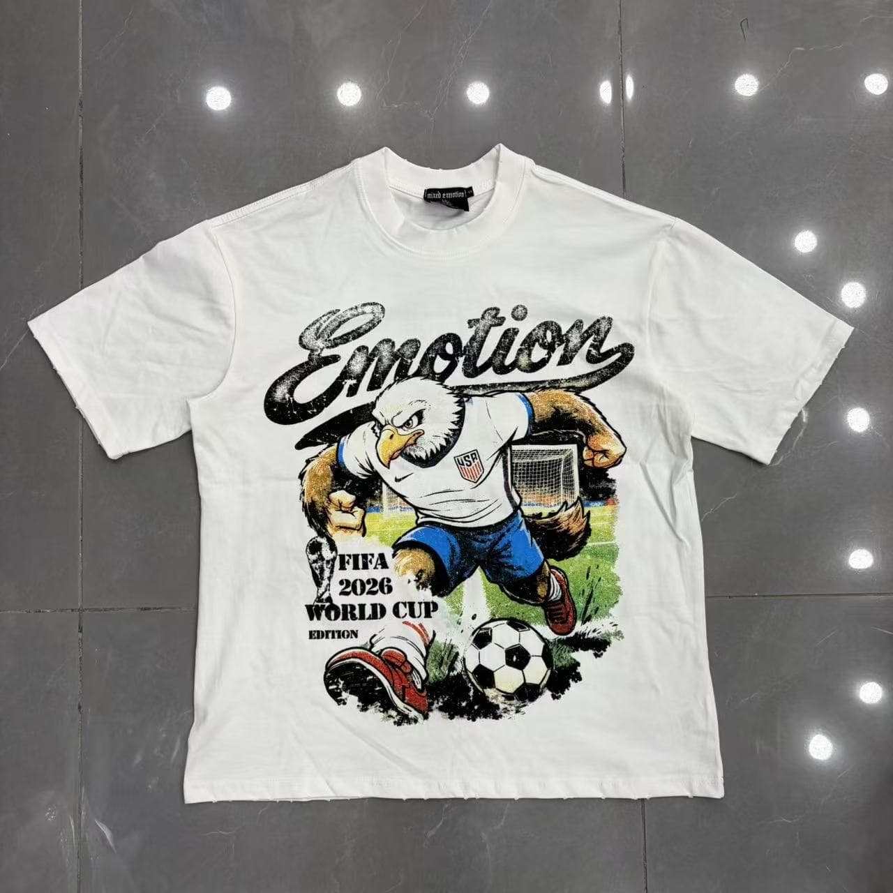 Cross-border classic EMOTION American rock retro street washed and distressed round neck short-sleeved T-shirt for men and women