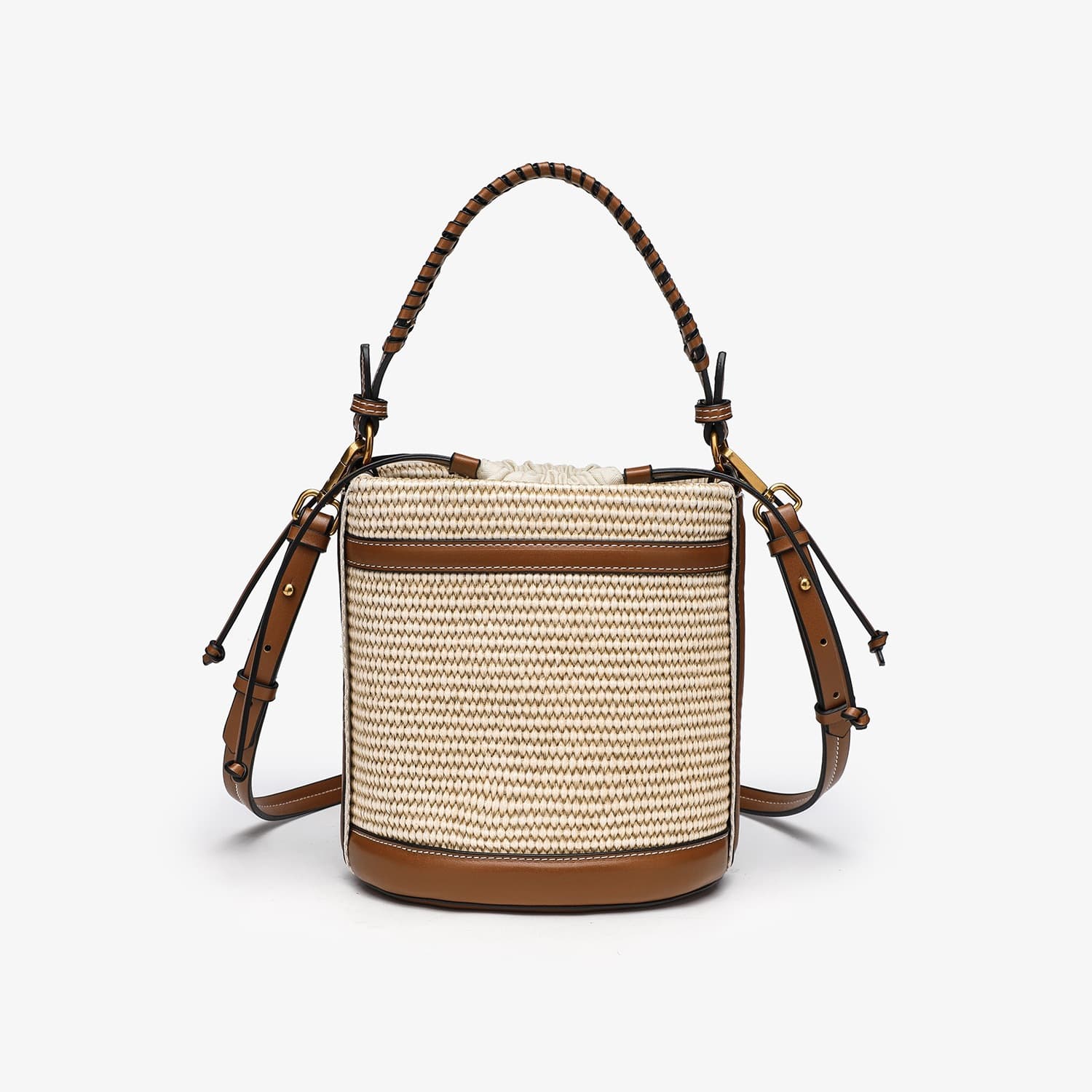 zjia cross-border wholesale women's 2026 autumn and winter new style portable bucket bag woven beach crossbody bag trendy contrasting design