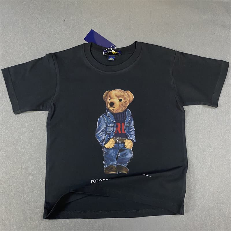 New Japanese and Korean Style RL Casual Cotton Denim Set Bear Boy T-Shirt Girl T-Shirt Children's Round Neck