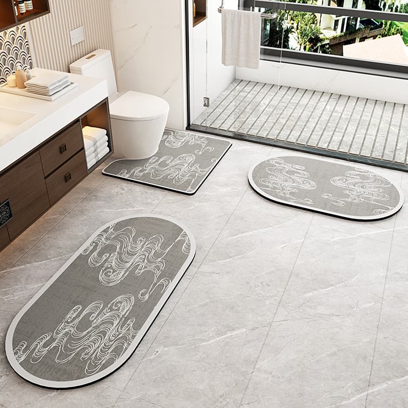 Bathroom Toilet Silicone Mud Anti-Slip Mat U-Shaped Foot Pad Absorbent Floor Rug Modern Simple Style Machine Woven Square Mat
