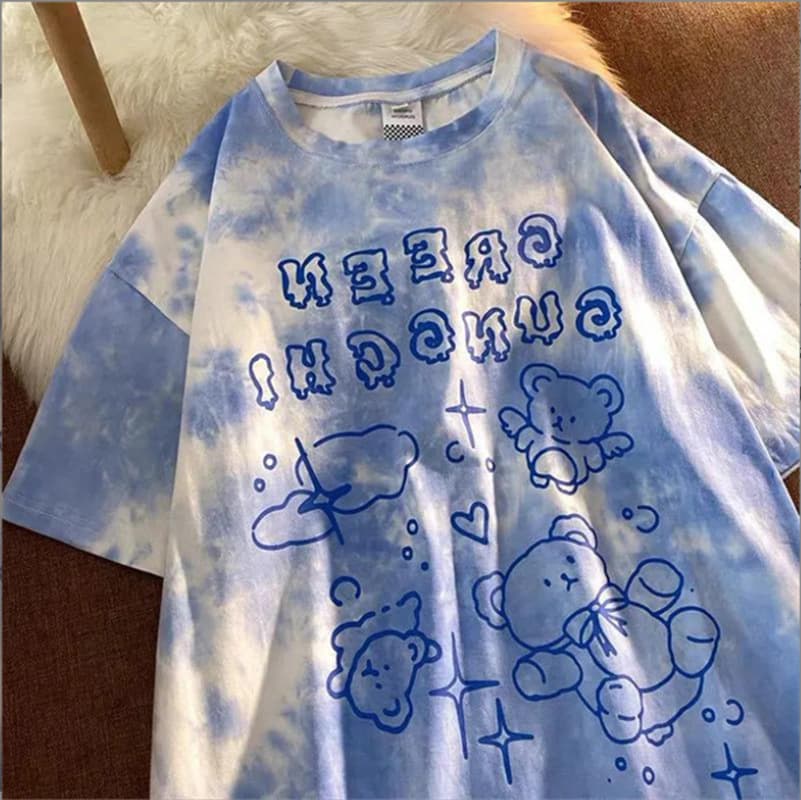 Tie-dye short-sleeved t-shirt women's trend 2021 summer new student loose tops women's half-sleeved T-shirt