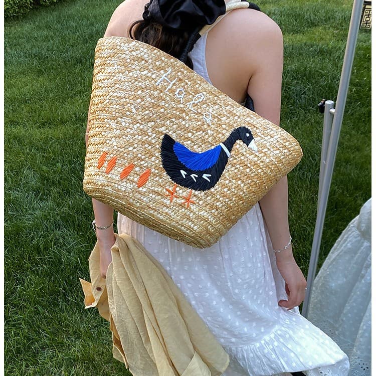 Summer Beach Straw Woven Bag for Women 2024 New Style Large Capacity Handbag Basket Bucket Bag