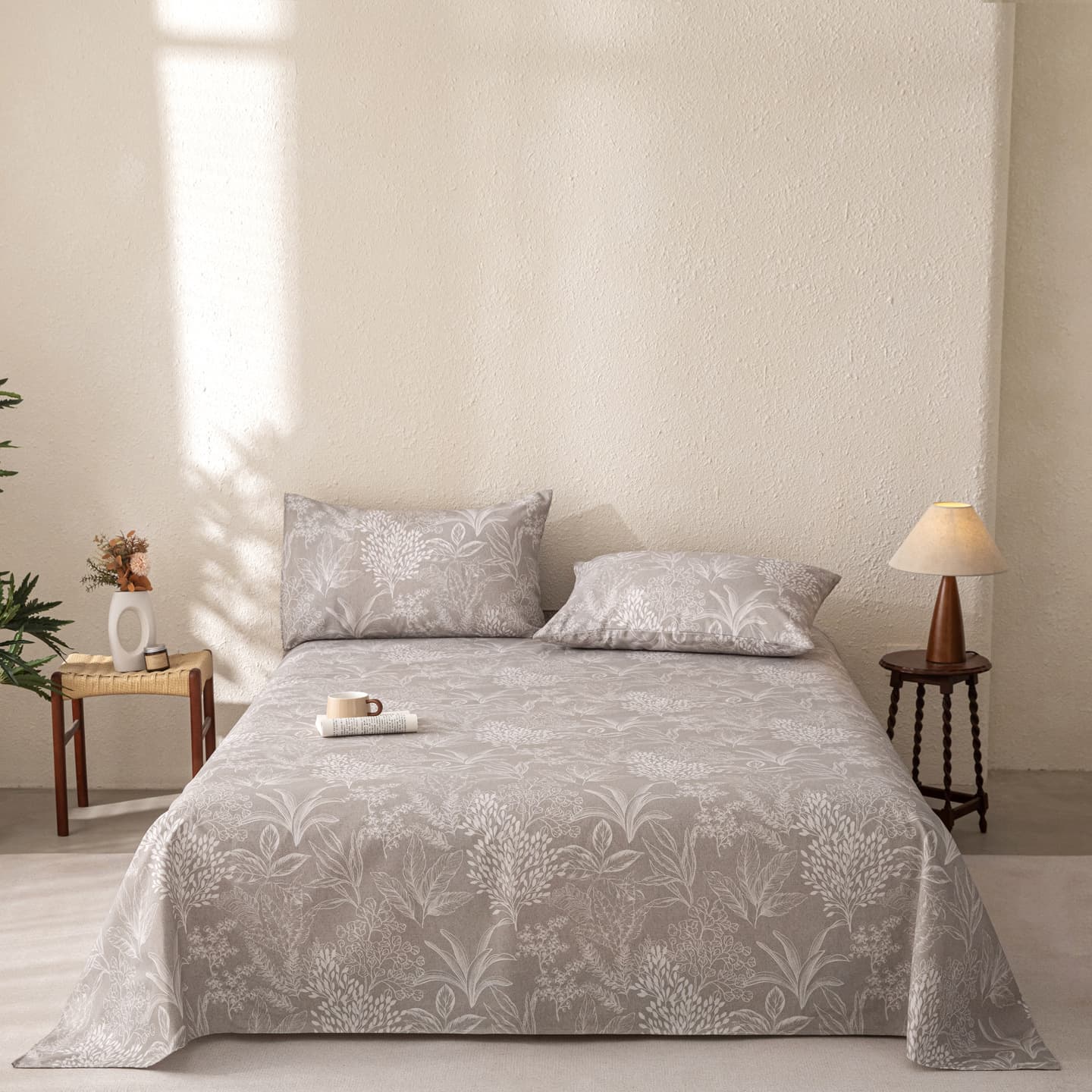 Linen Coarse Cloth Bed Sheet, Cotton-Linen Cooling Mat, Washable Summer Air Conditioning Mat, Ice Silk Mat Three-Piece Set, Hemp Bed Sheet