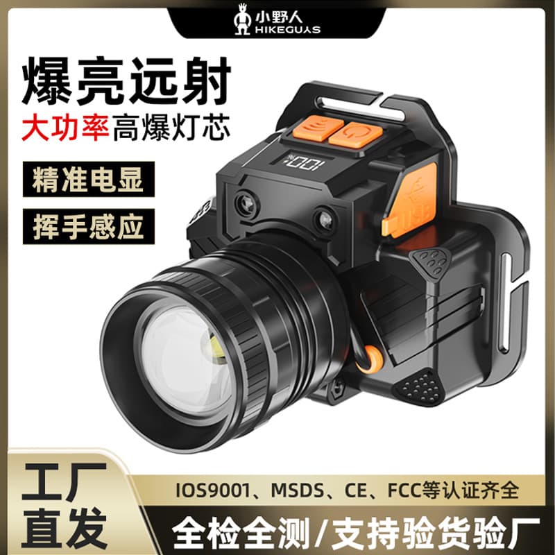 Ultra-bright cross-border mining lamp with USB charging, emergency smart head-mounted outdoor lighting flashlight, high-power induction headlamp