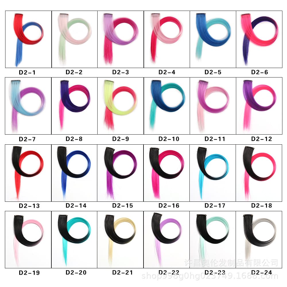 Colored wig dyed two-color three-color ear-hanging dyed one-piece highlighted hair extensions wig factory spot wholesale