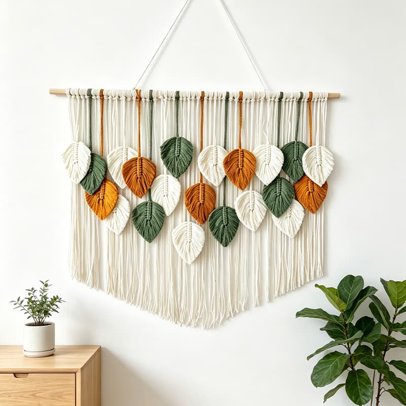 Bohemian Handwoven Leaf Tapestry B&B Living Room Bedroom Wall Hanging Decorative Fringed Wall Art