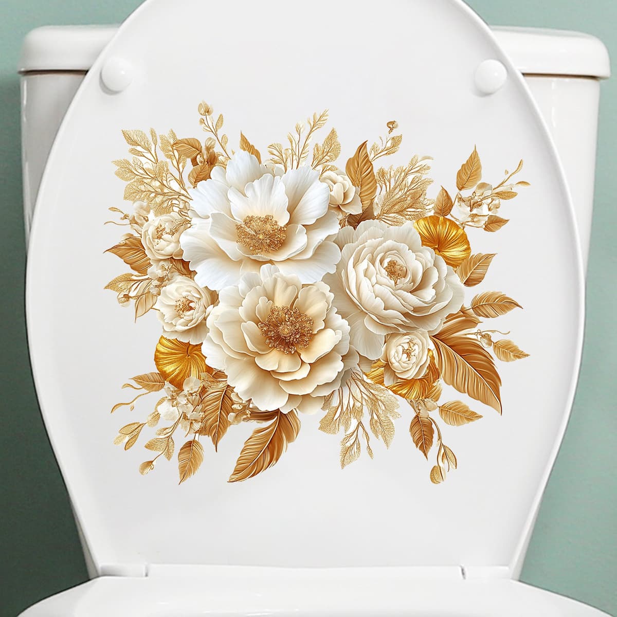 New MK1601 Personalized and Elegant Golden Flower Bathroom Toilet Waterproof Toilet Sticker Home Self-Adhesive