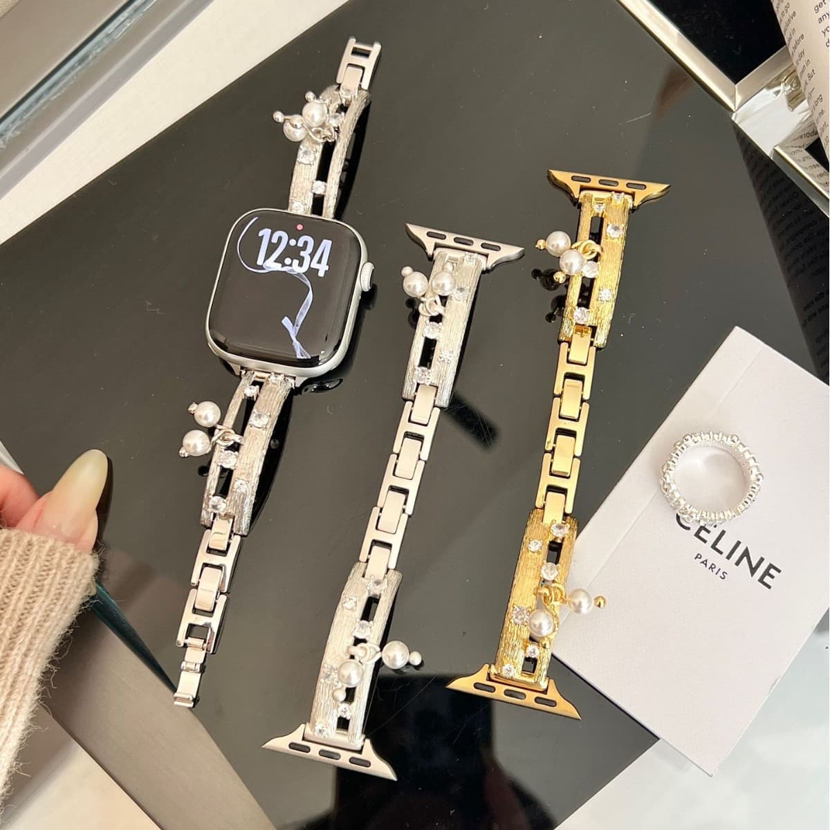 Brushed Pendant Pearl Watch Band for Apple 1-11, FIT43, Huawei GT654, Xiaomi 1098, Redmi 456