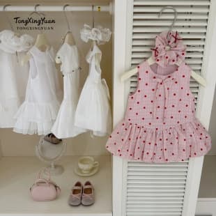 [Free Hair Tie] French Polka Dot! Sweet 2026 Girls Summer Pink Polka Dot Bubble Dress Sleeveless Dress