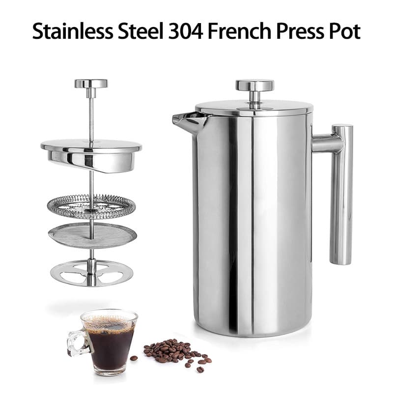 French Press Pot Double Layer Handheld Coffee Maker 304 Stainless Steel Direct Handle Coffee Brewing Pot